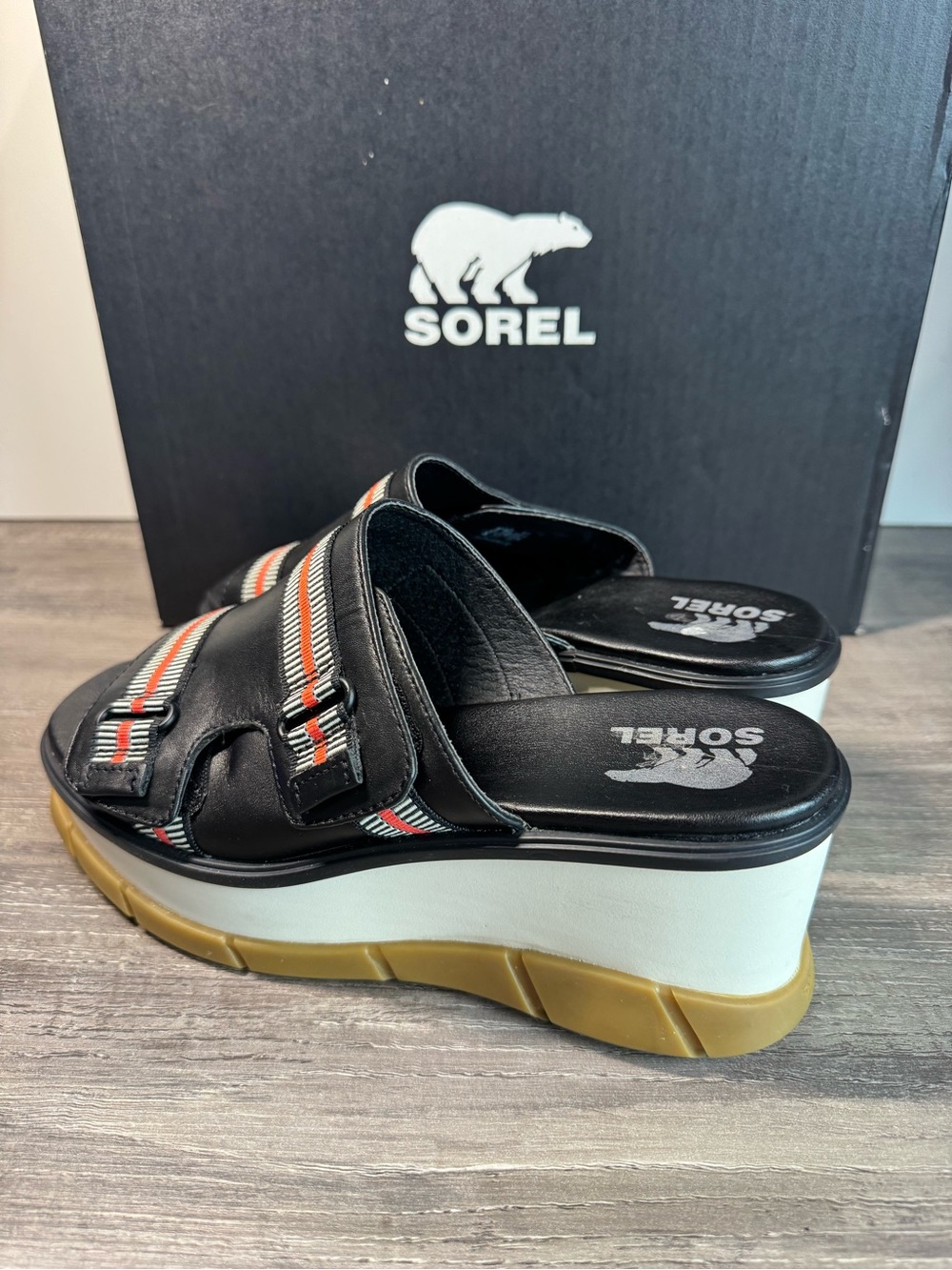 Sorel Joanie III Slide Platform Sandals with Red Stripe Sz 8/EU39 - Picture 7 of 12
